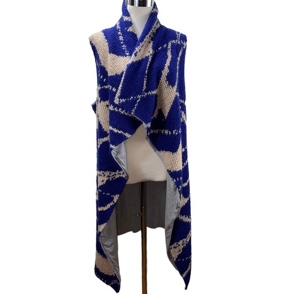 Anthropologie Tabitha Purple Abstract Long Sleeveless Cardigan Cardi Coat Vest - Picture 5 of 12